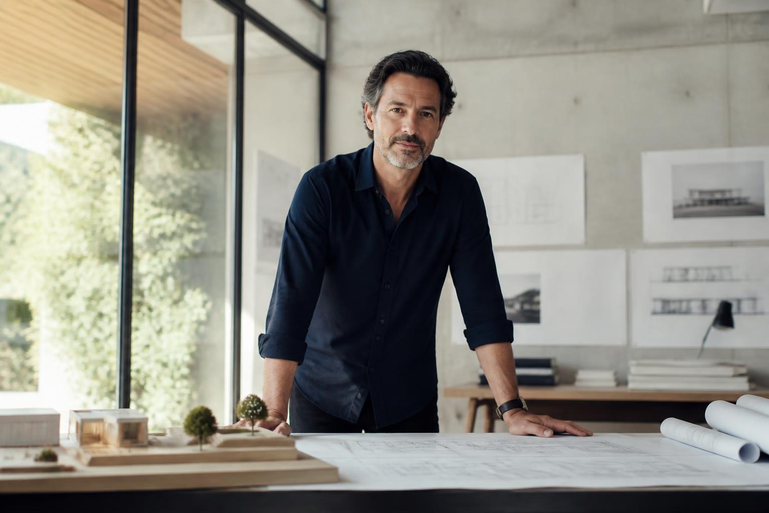 Arquiteto em escritório contemporâneo